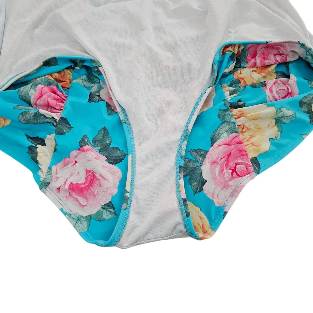 Torrid High-Rise Ruched Bikini Bottom Blue Pink Floral - Picture 4 of 4